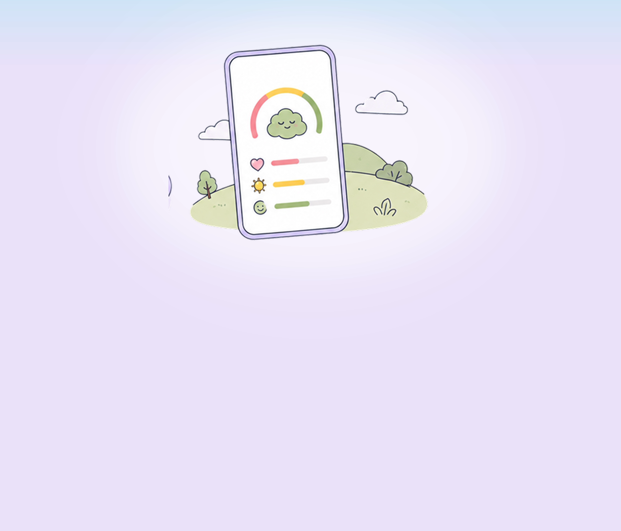 Phone showing a stress gauge with mood, energy and focus levels