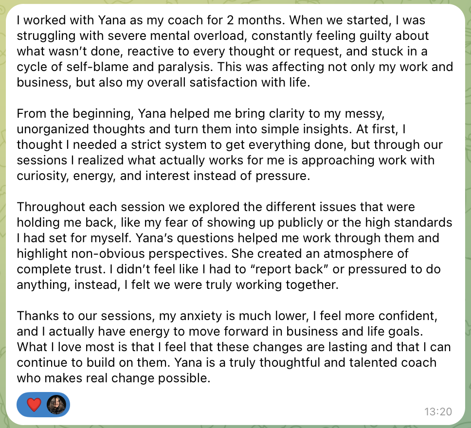 A screenshot of Sofia's testimonial