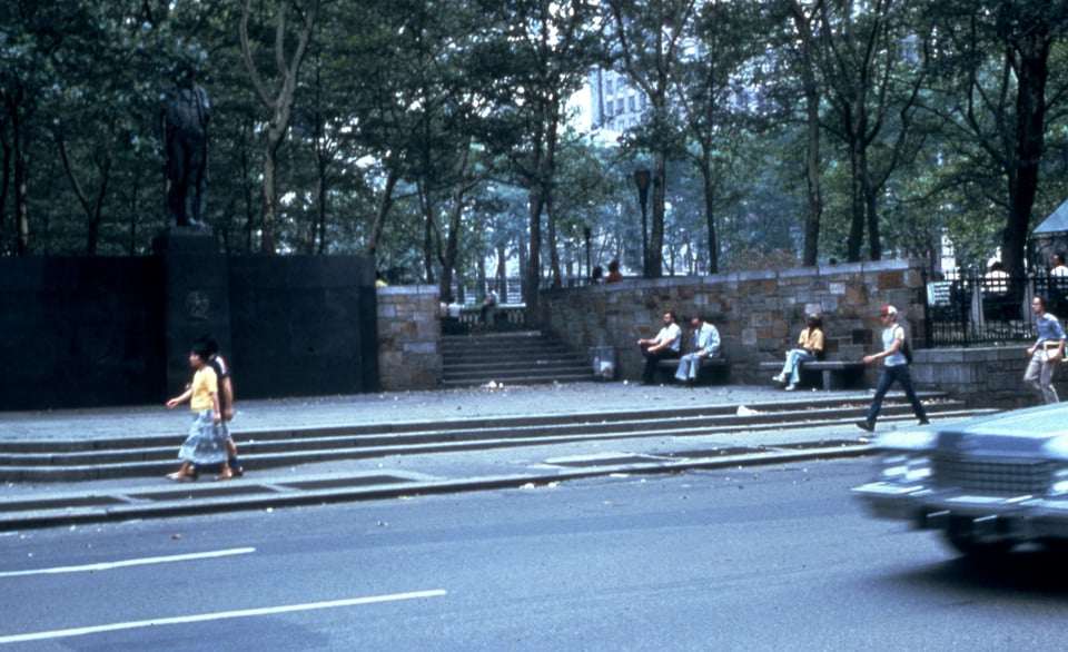 1984: Before: The corner of West 42nd Street and Sixth Avenue was empty, strewn with litter, and allowed for one narrow entry into the park.