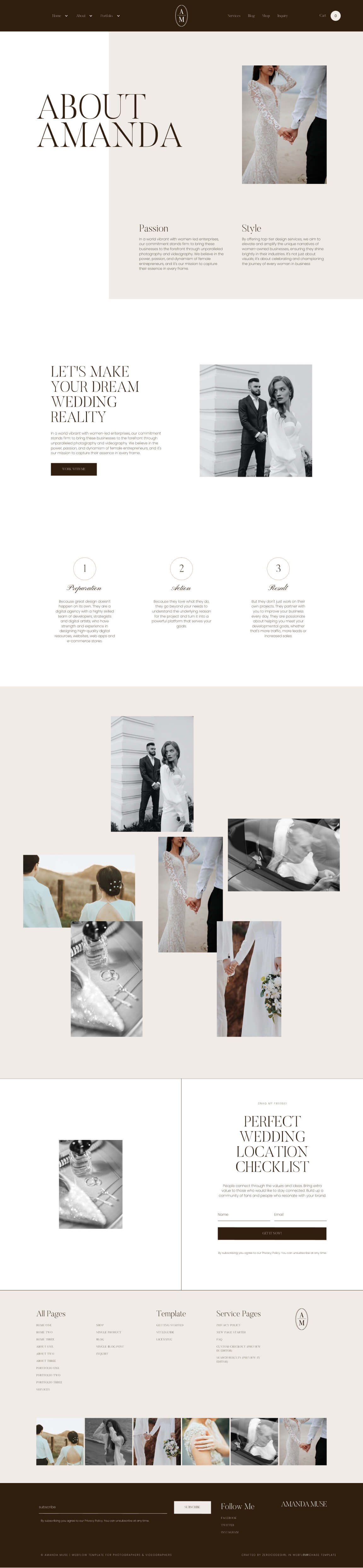 Wedding-themed webpage with images of couples in elegant attire, wedding rings, and floral bouquets.