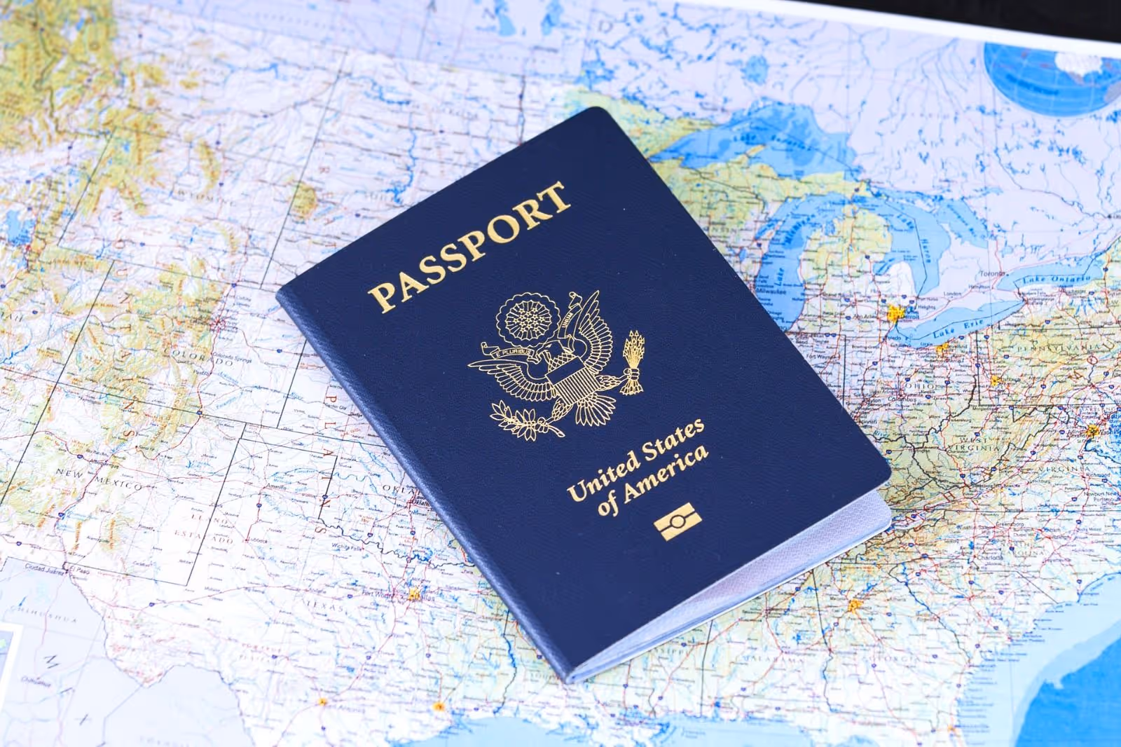 Picture of a Passport laying on a map