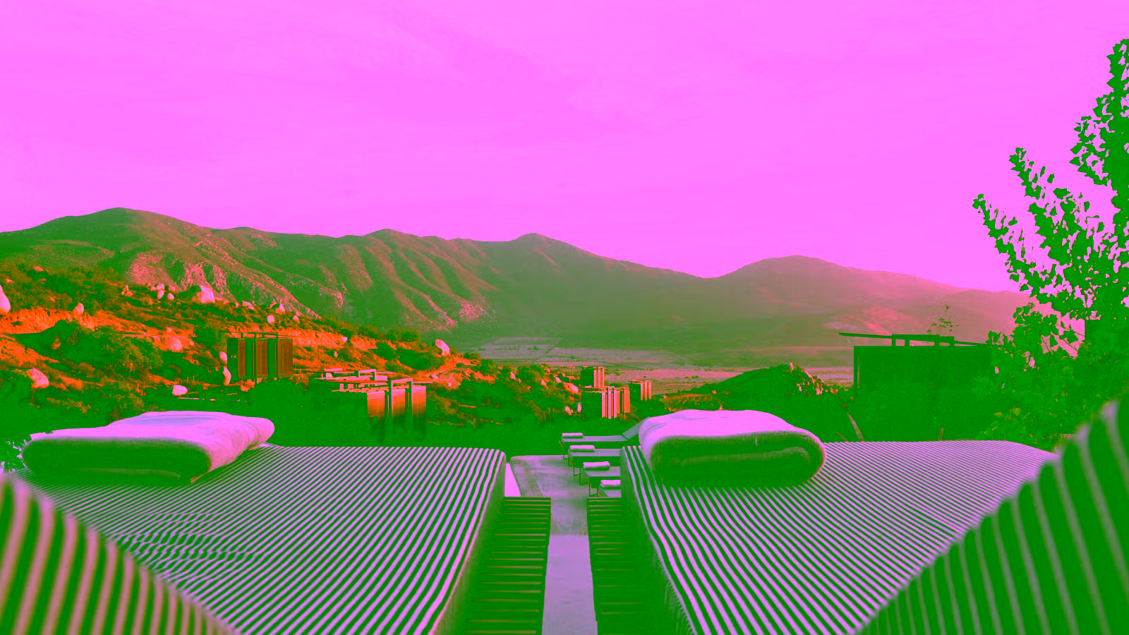 spa chairs overlooking the mountains