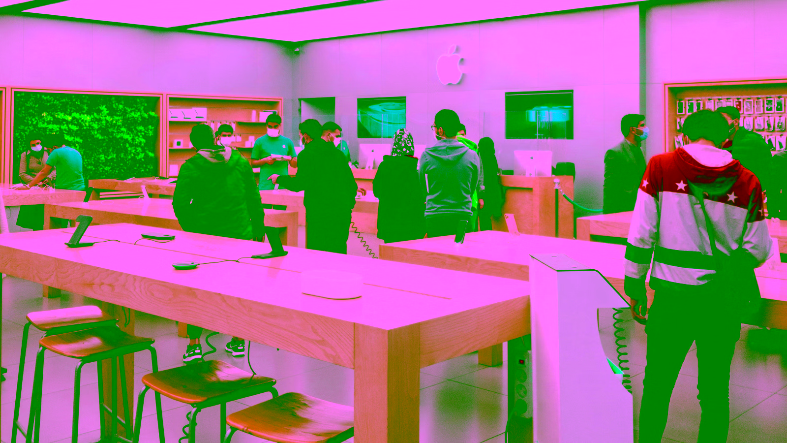 People inside an Apple store