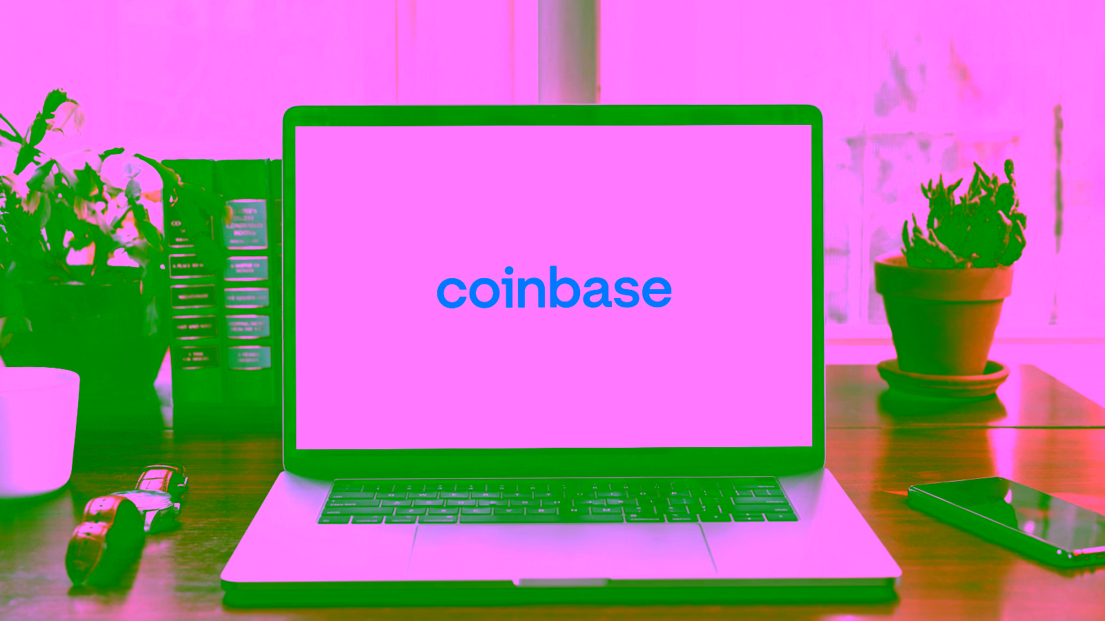 Laptop showing Coinbase logo
