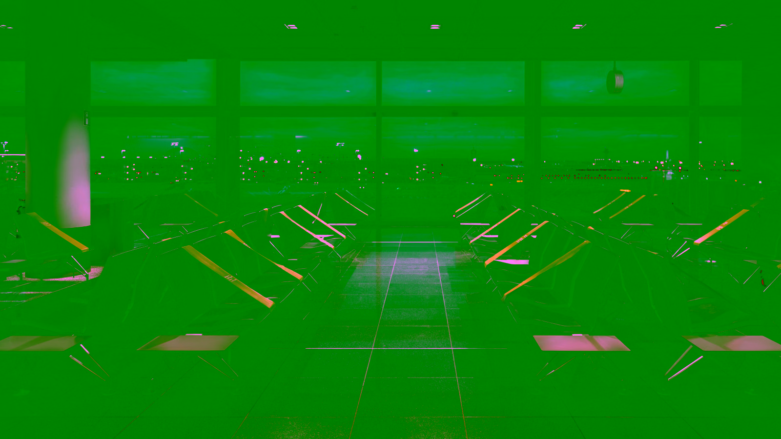 Empty airport terminal at night