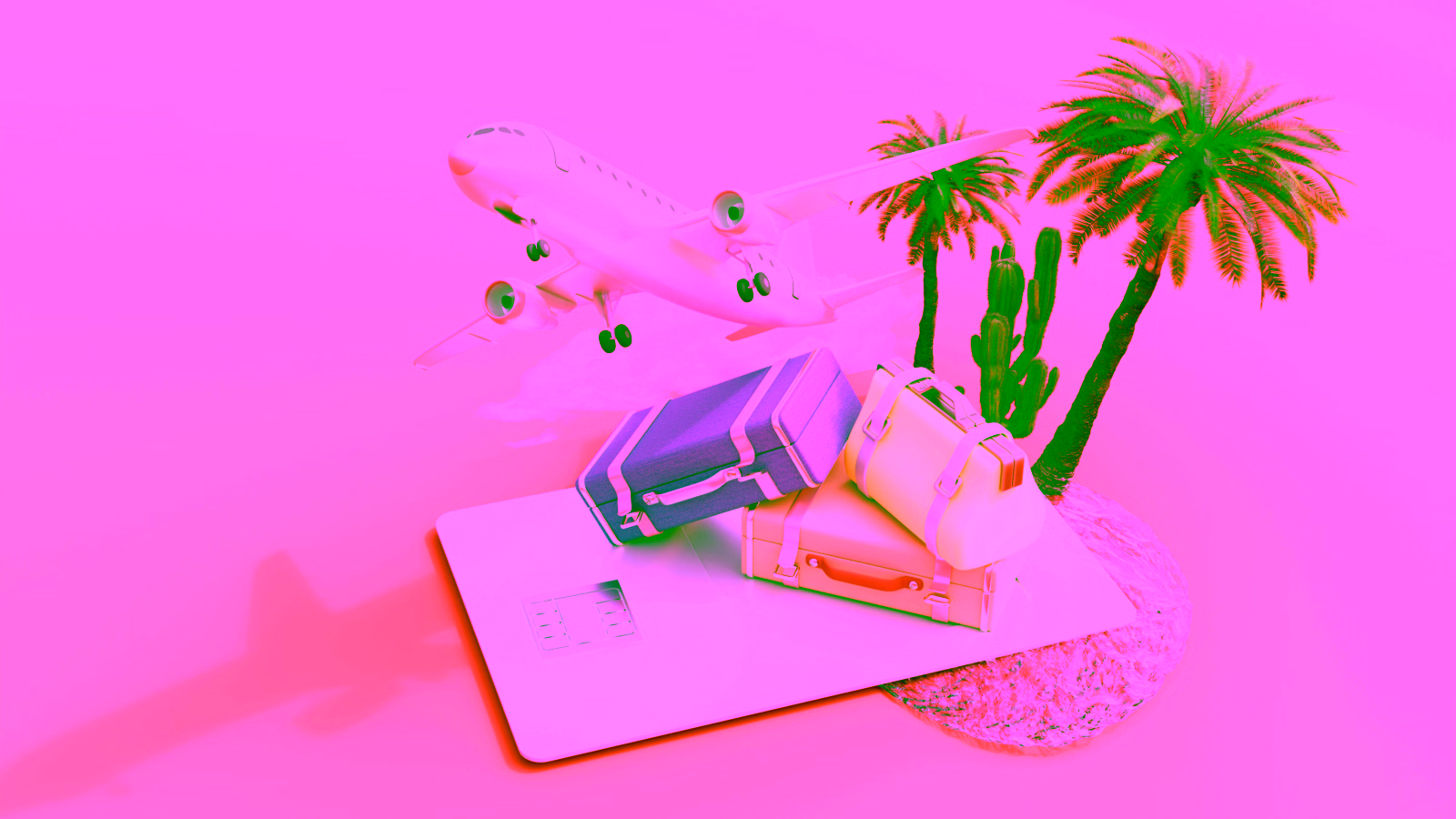 Credit card travel rewards concept with airplane and luggage