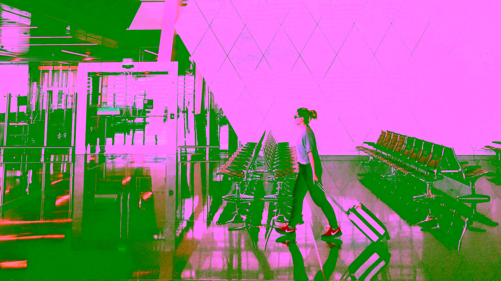 Traveler in airport terminal