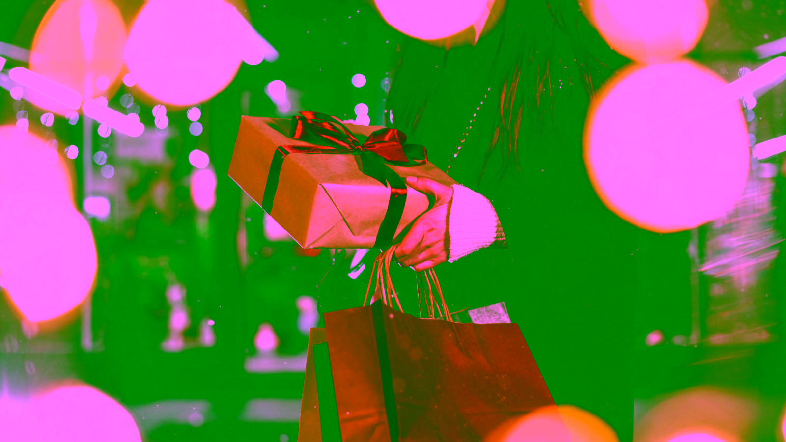 Holiday shopping with gift and bags