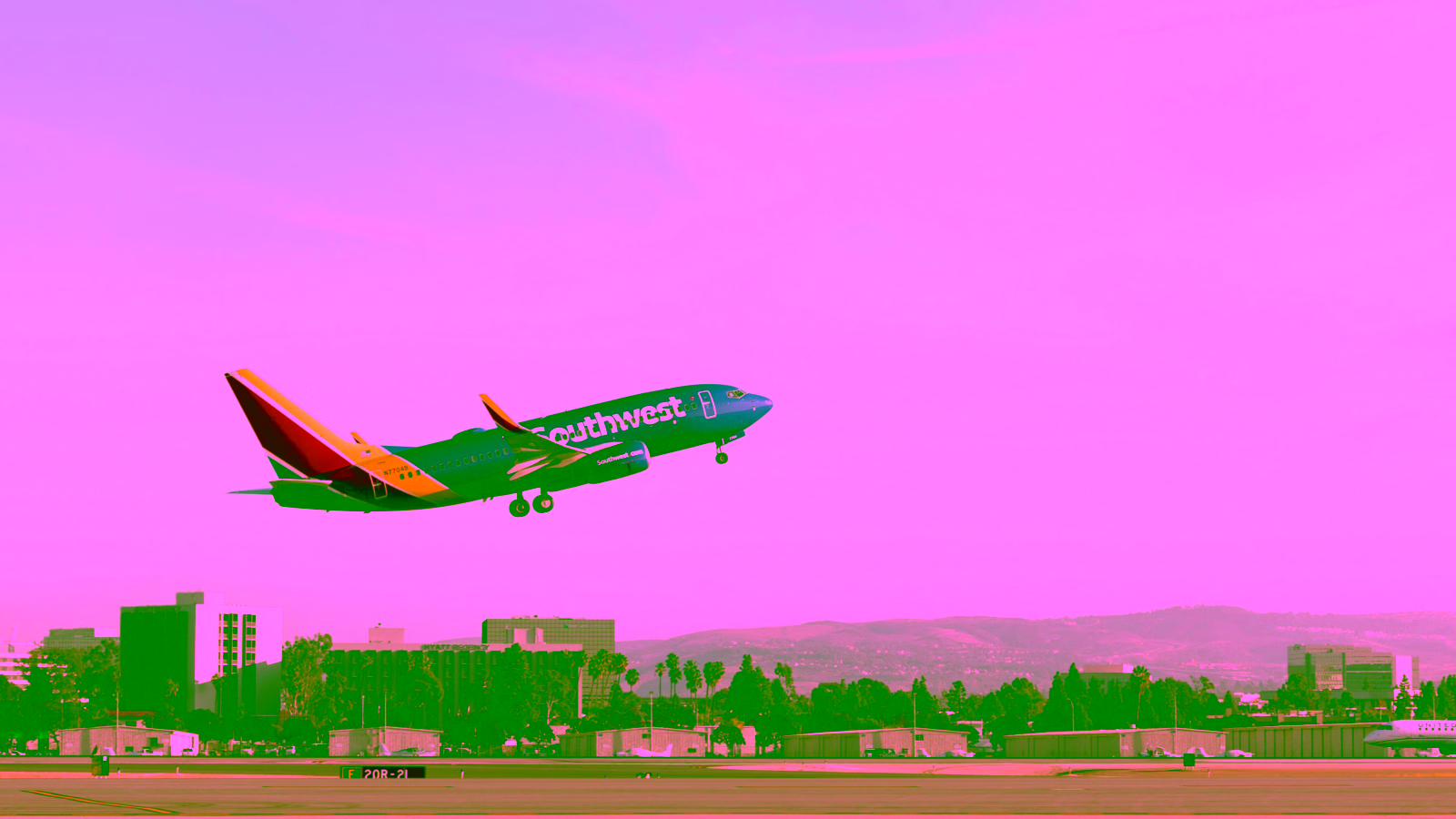 Southwest Airlines 737 taking off from airport runway