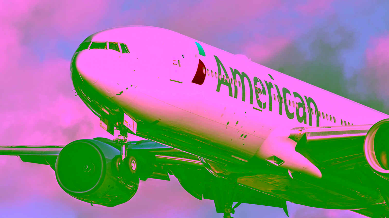 American Airlines plane taking off close-up