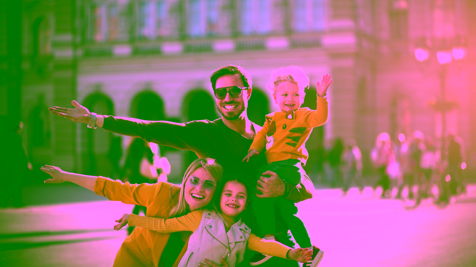 Happy family traveling together on vacation