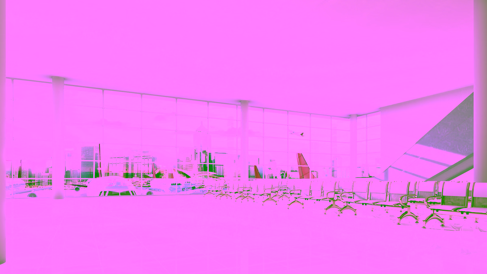 Airport lounge interior with panoramic windows
