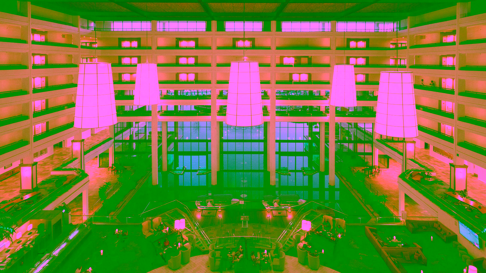 Hotel lobby atrium interior