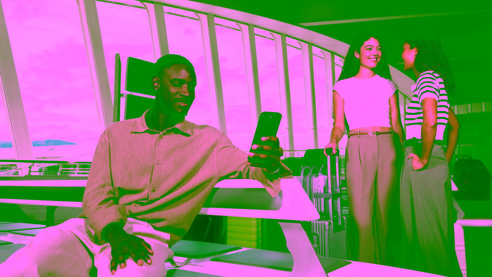 Travelers at airport gate