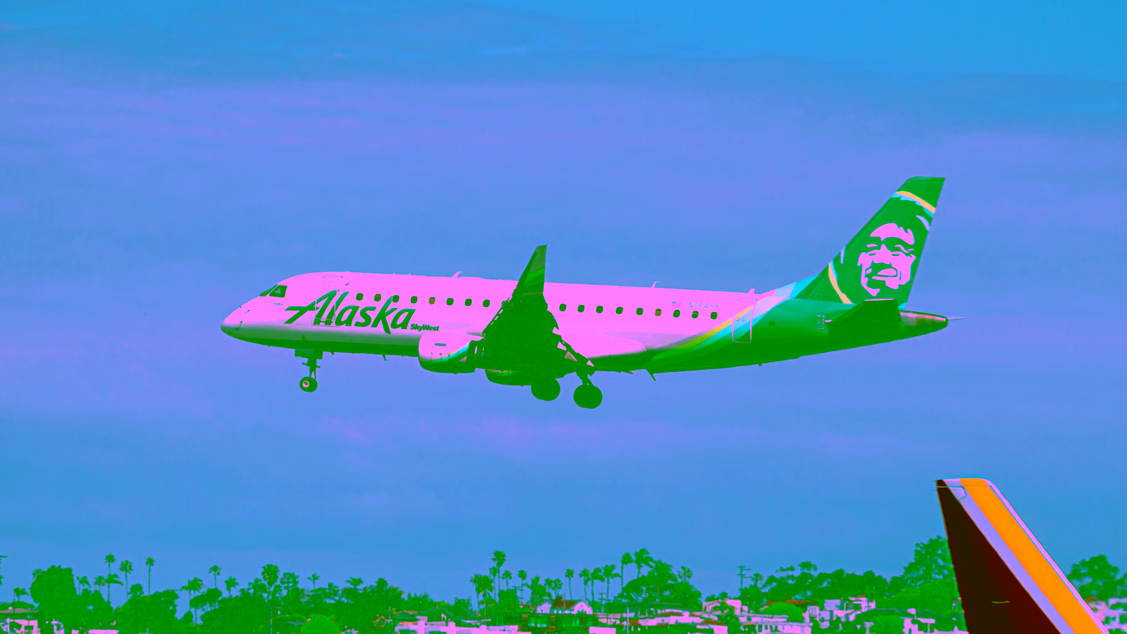 Alaska Airlines plane approaching for landing