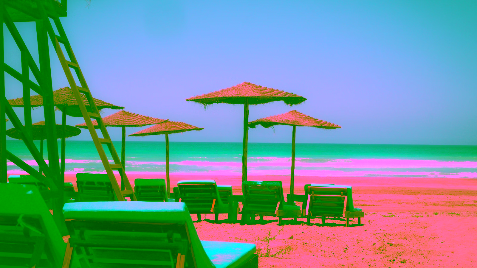 Beach lounge chairs with ocean view