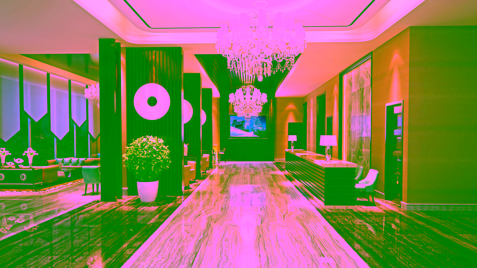 Modern hotel lobby with reception desk
