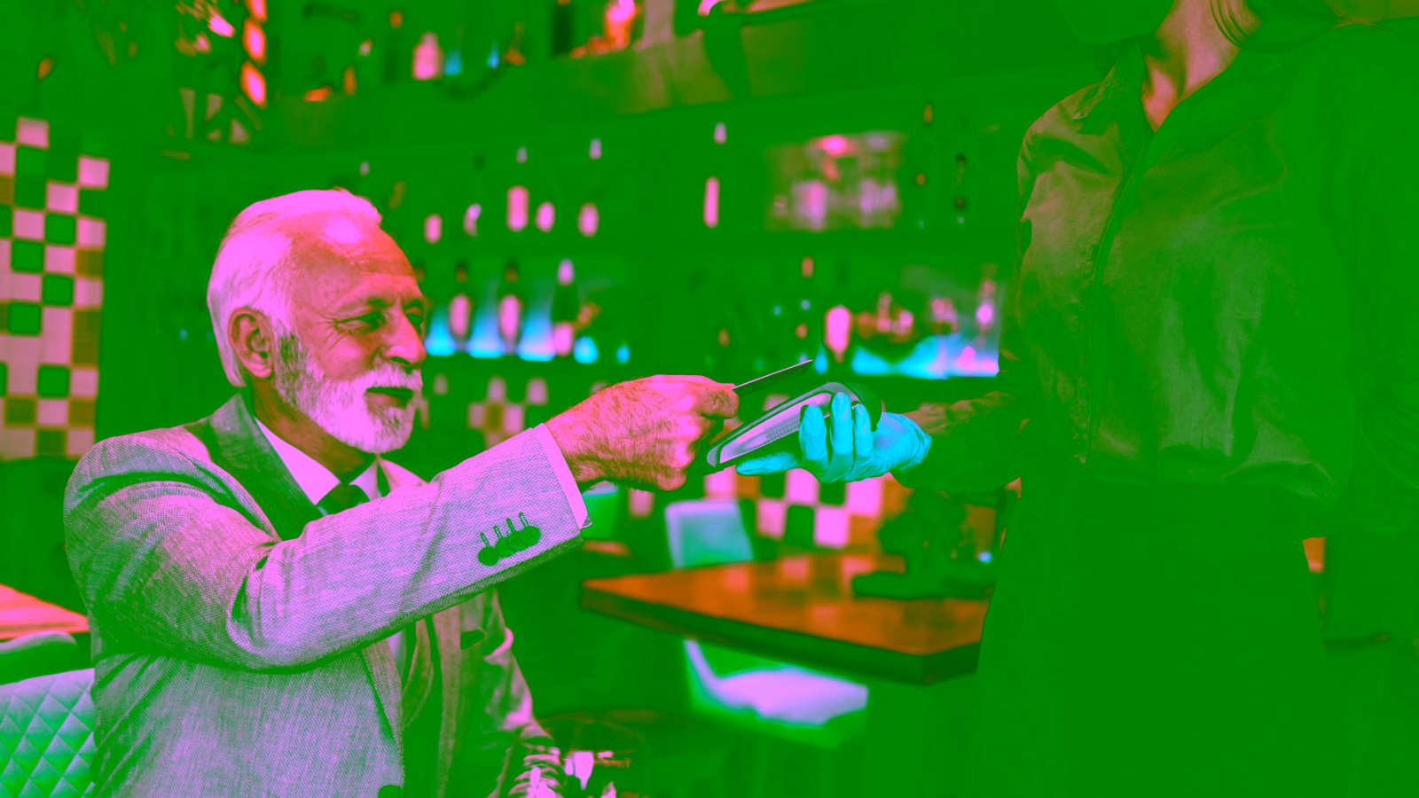 Dining customer paying by card