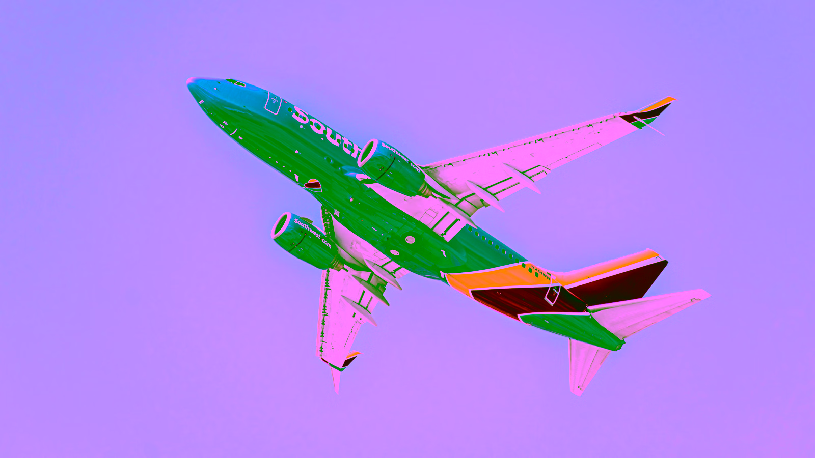 Southwest Airlines plane flying overhead