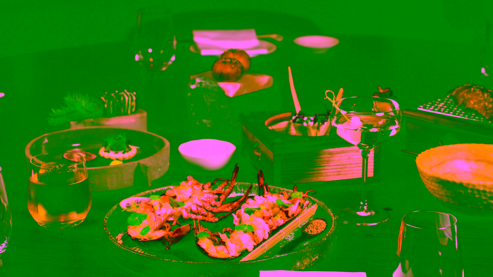 Seafood dinner with lobster and assorted dishes