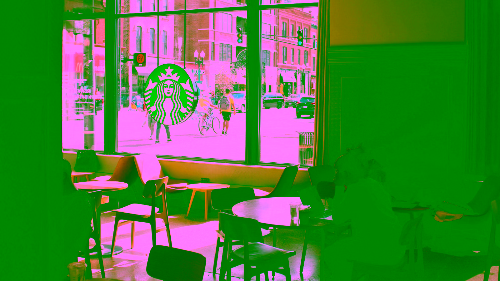 Starbucks café interior with street view