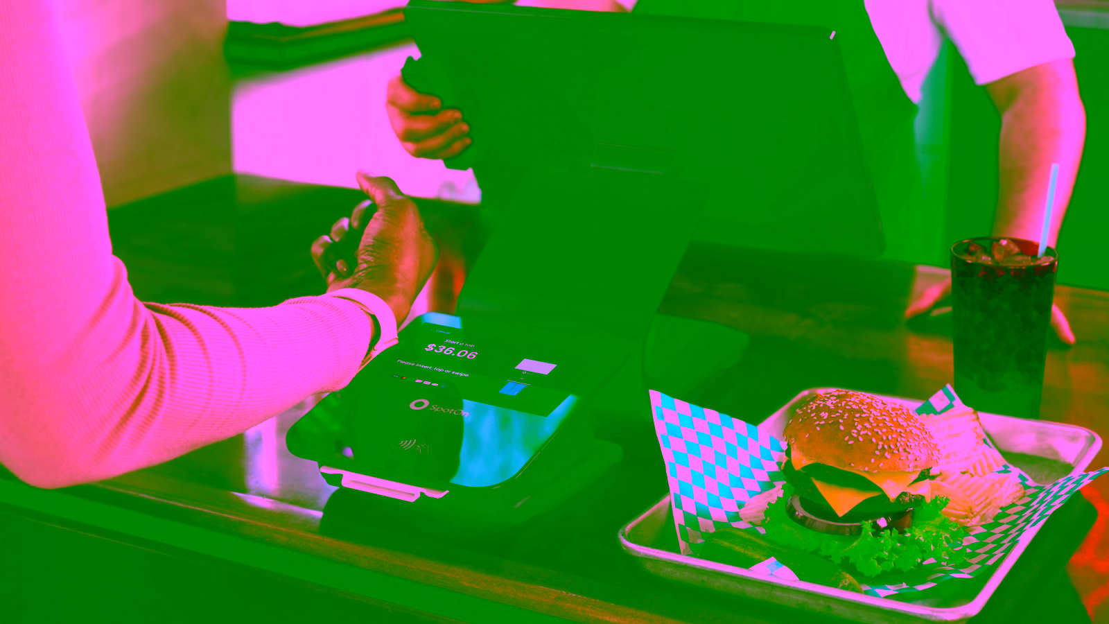 Restaurant payment terminal and burger