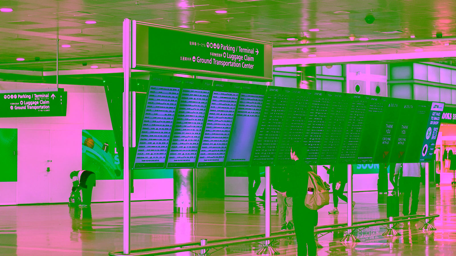 Airport terminal flight information display screens