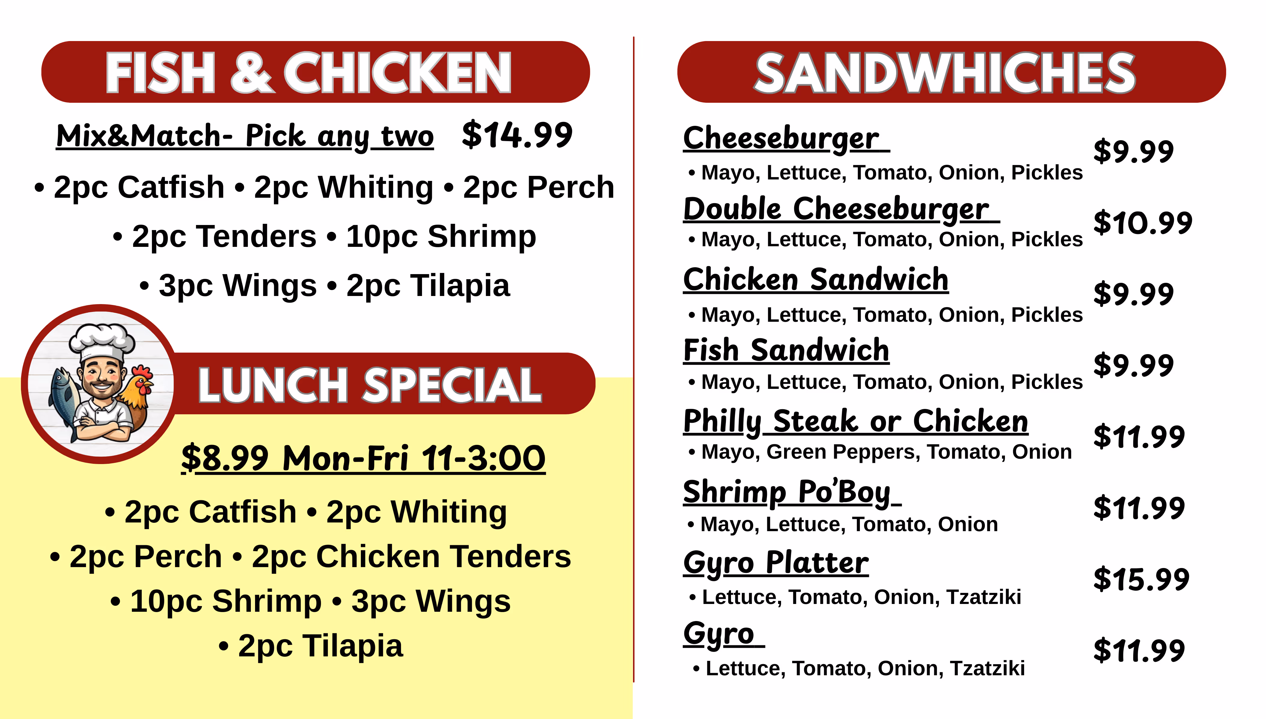 the first page of our menu