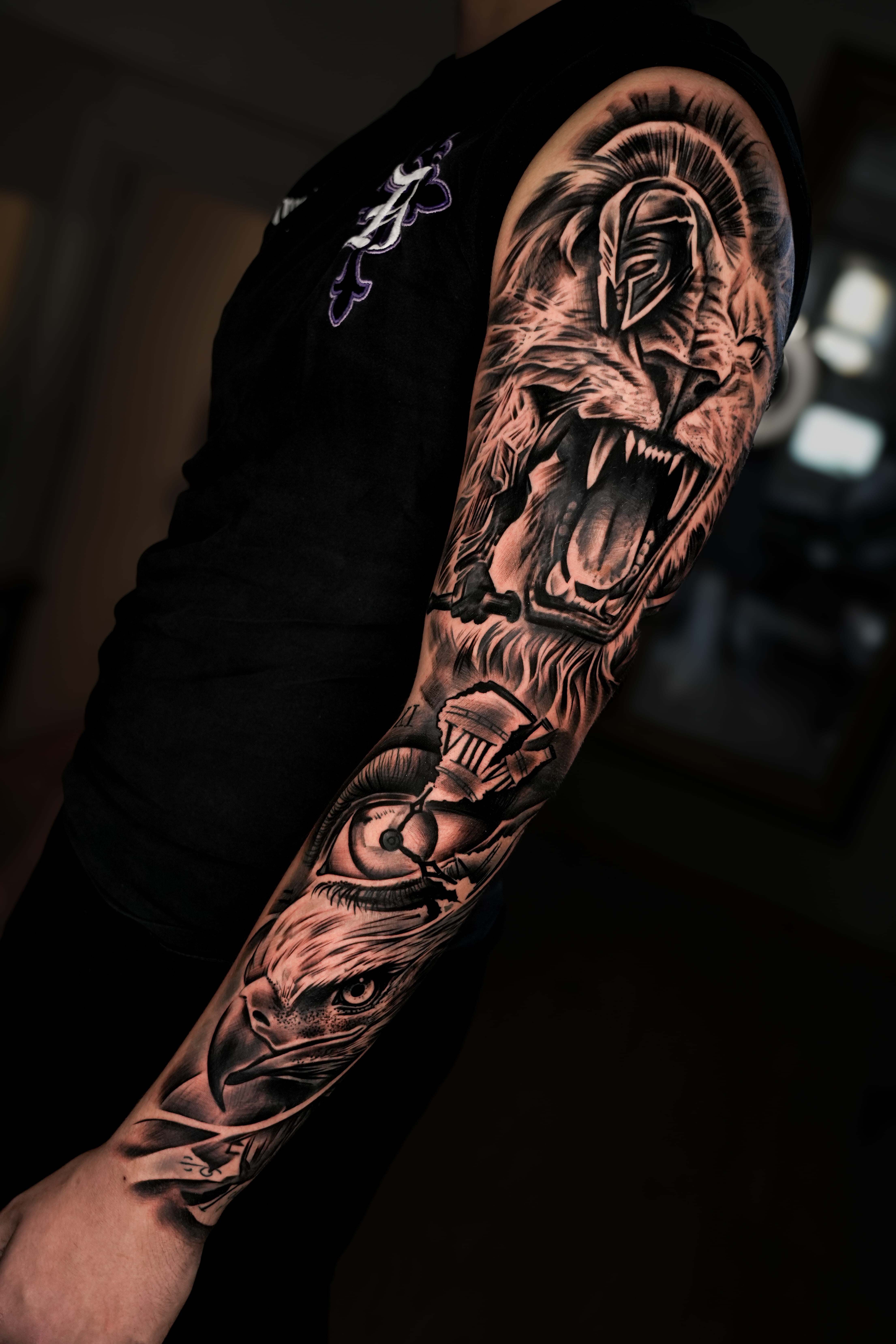 Full sleeve - black and grey realism by Christian