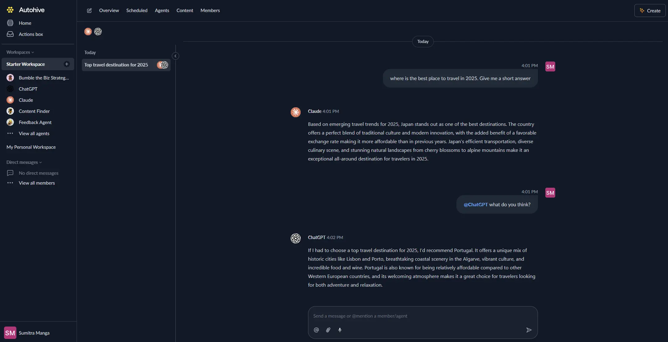 Agents chatting with user within a group chat