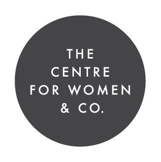 The Centre for Women & Co. logo with white text inside a dark gray circle.