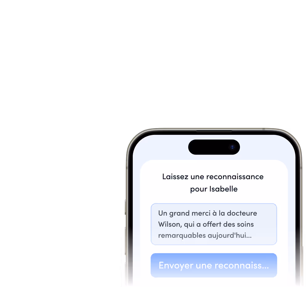 Écran de téléphone affichant un message de reconnaissance pour Isabelle