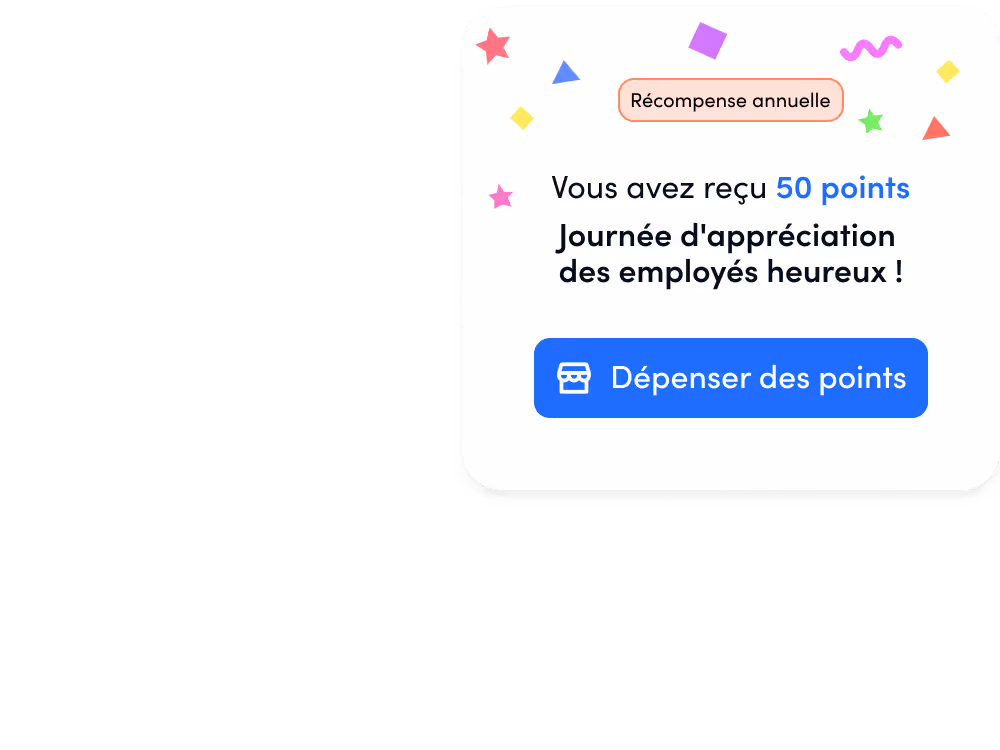 Écran de récompense annuelle avec points et confettis colorés