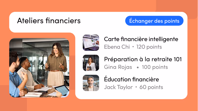 Atelier financier avec une femme présentant à des collègues attentifs