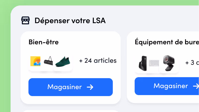 Interface de magasinage LSA avec articles de bien-être et équipement de bureau