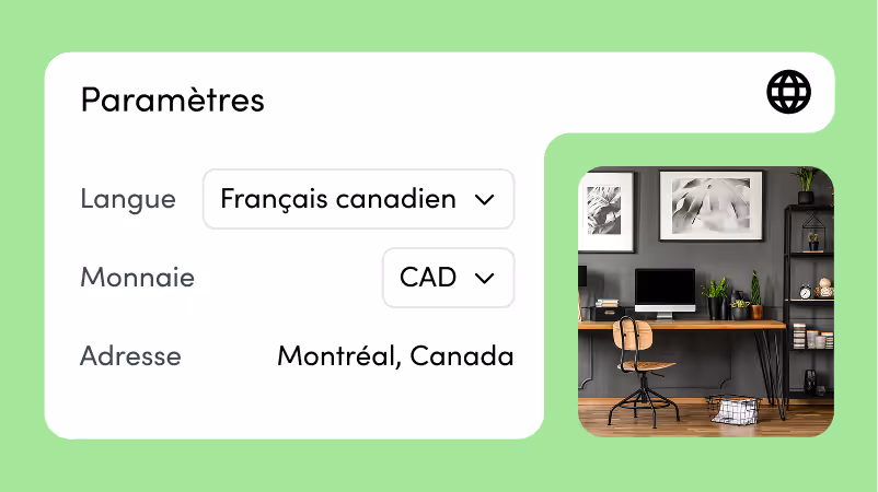 Espace de travail moderne avec bureau, chaise et plantes à Montréal