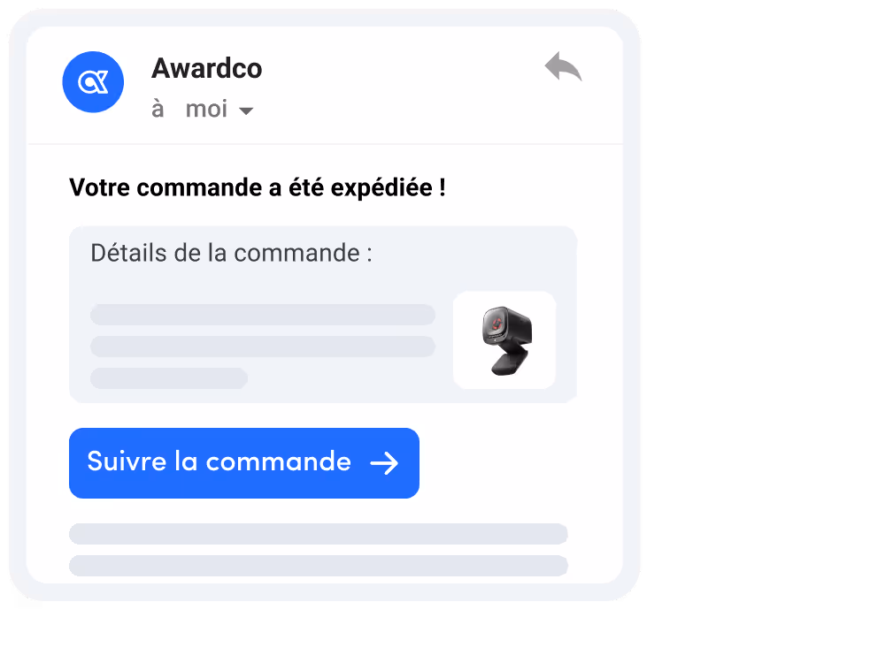 Shipped order confirmation email with webcam product thumbnail