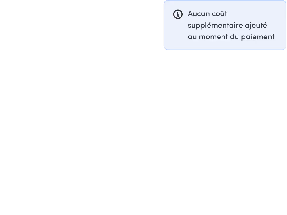 French notification message with information icon about no additional costs