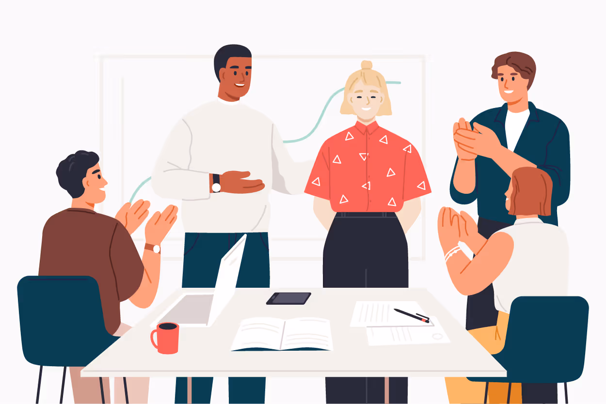 Illustration of a group of employees celebrating
