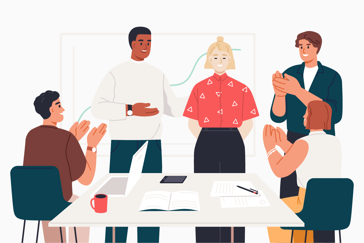 Illustration of a group of employees celebrating