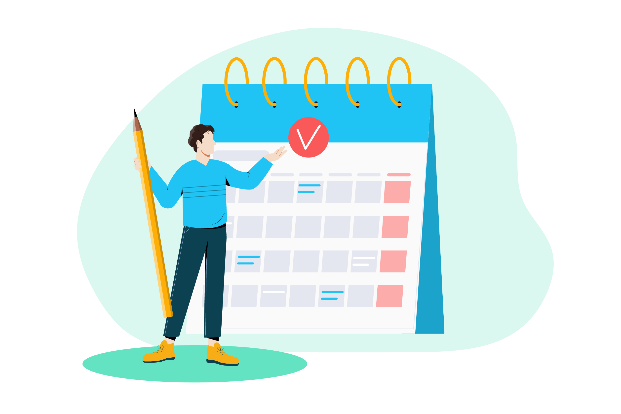 An illustration of an employee writing on a calendar
