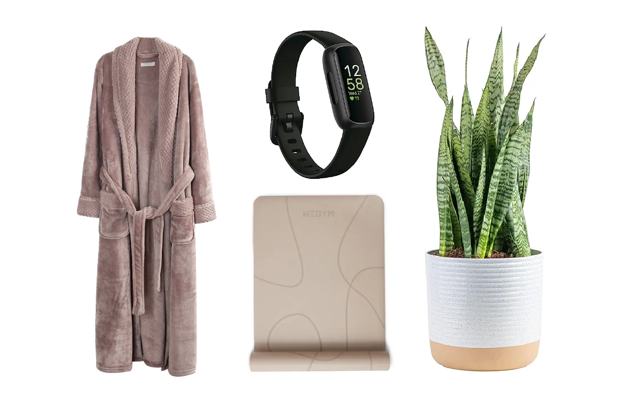 Rob, Fitness Watch, Yoga Mat, Snake Grass Planter