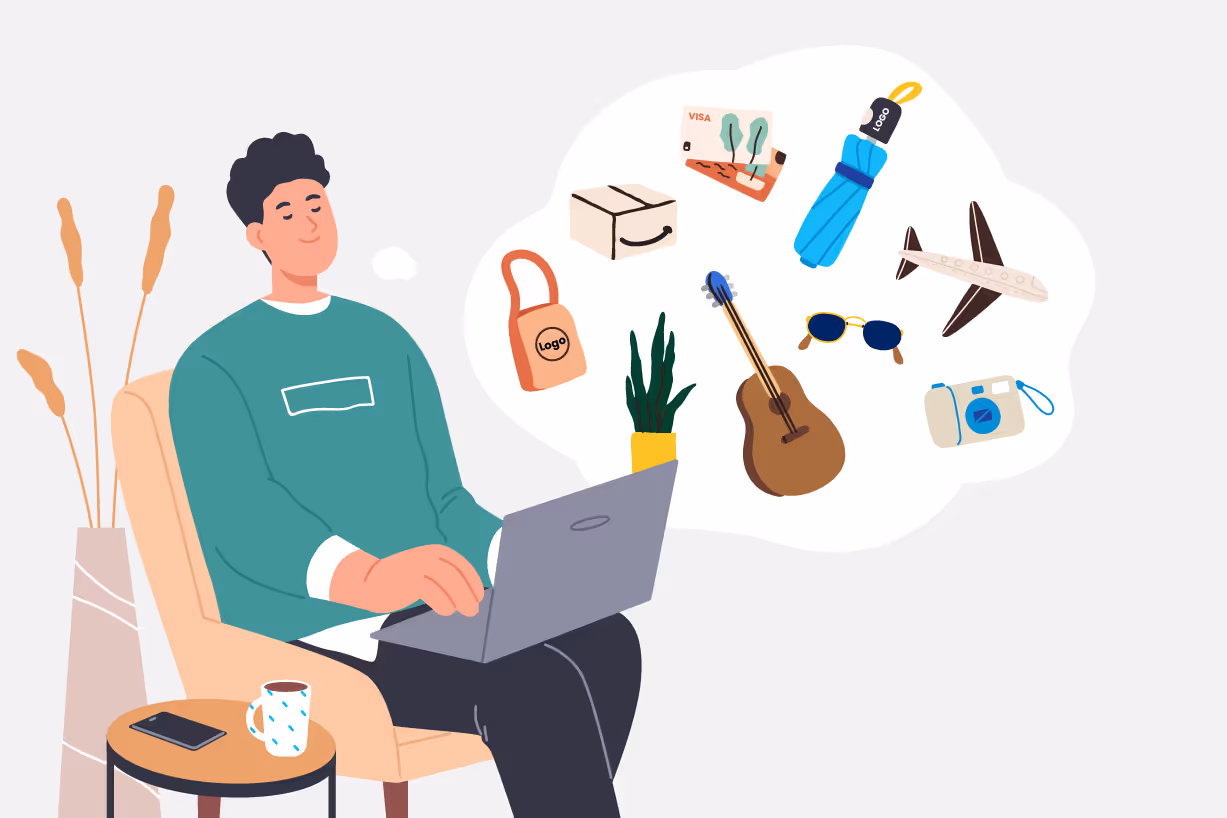 Illustration of man thinking about reward options