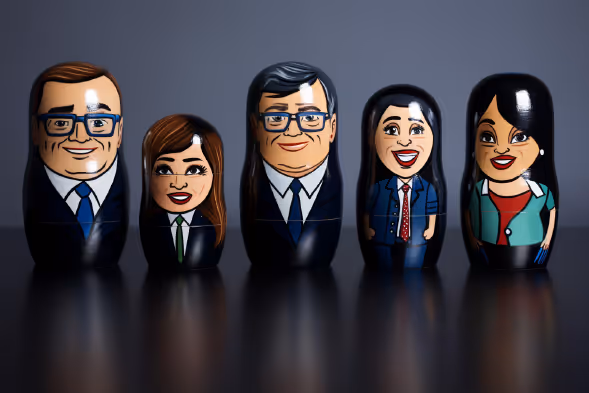 Russian nesting dolls as corporate employees.