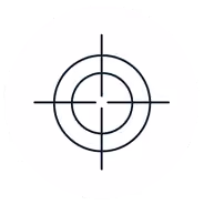 Black target crosshair icon centered on a white circular background.