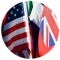 Close-up of the American and British flags side by side.
