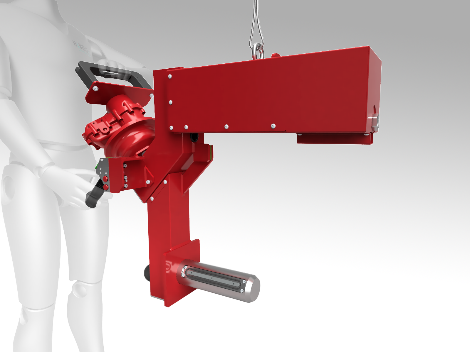 Doorngrijper voor het ergonomisch hanteren van rollen, haspels en andere producten met een centrale opening binnen industriële processen