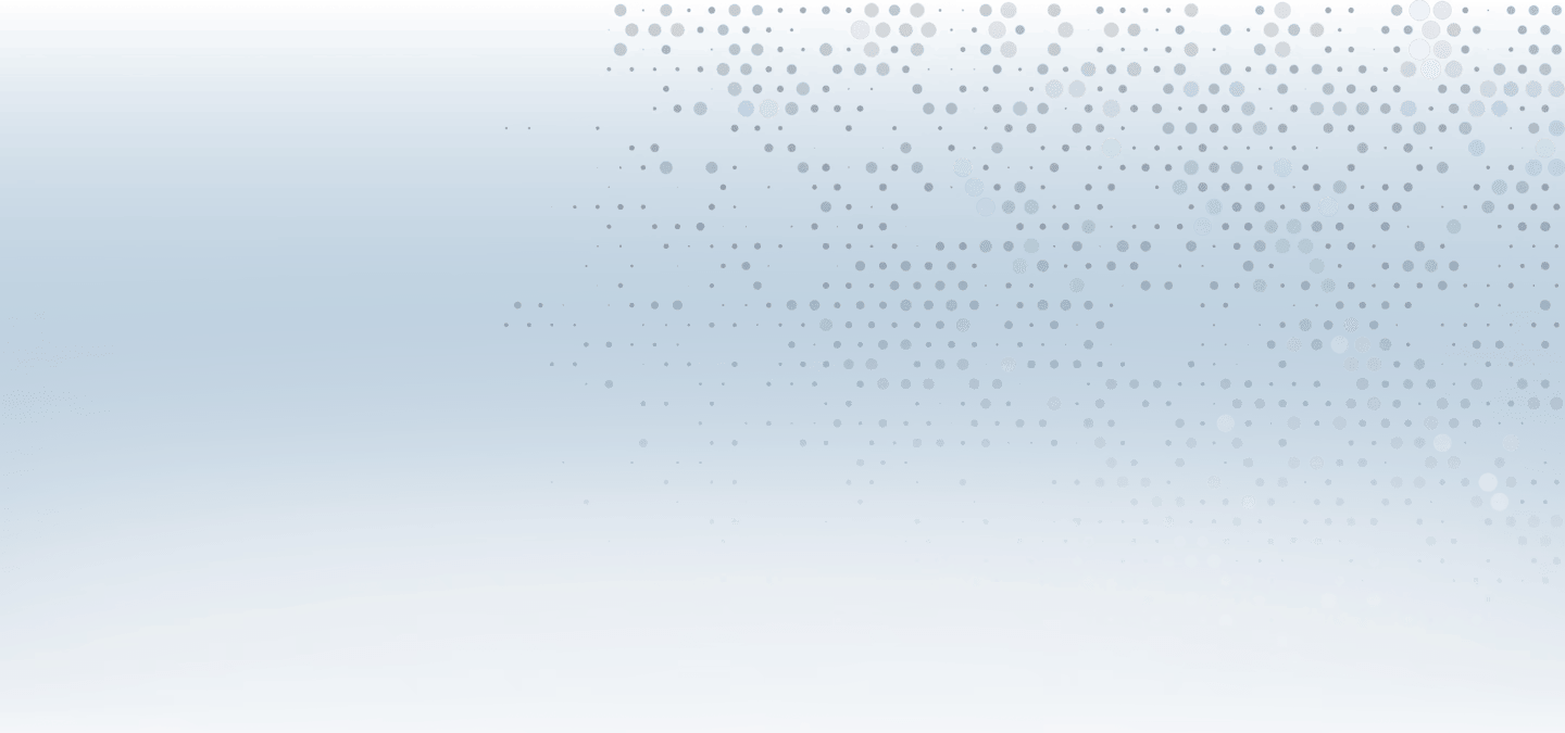 Blue gradient background fading to white with scattered translucent white and gray dots in varying sizes at the top.