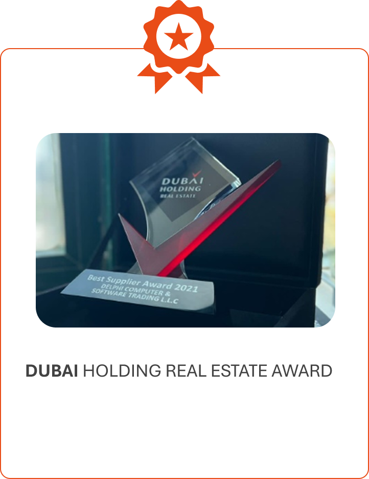 Award trophy for Best Supplier Award 2021 by Dubai Holding Real Estate for Delphi Computer & Software Trading.