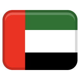 Flag of the United Arab Emirates with vertical red stripe and horizontal green, white, and black stripes.